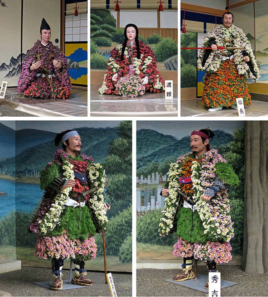 Life-sized historical figures, made from...chrysanthemums!