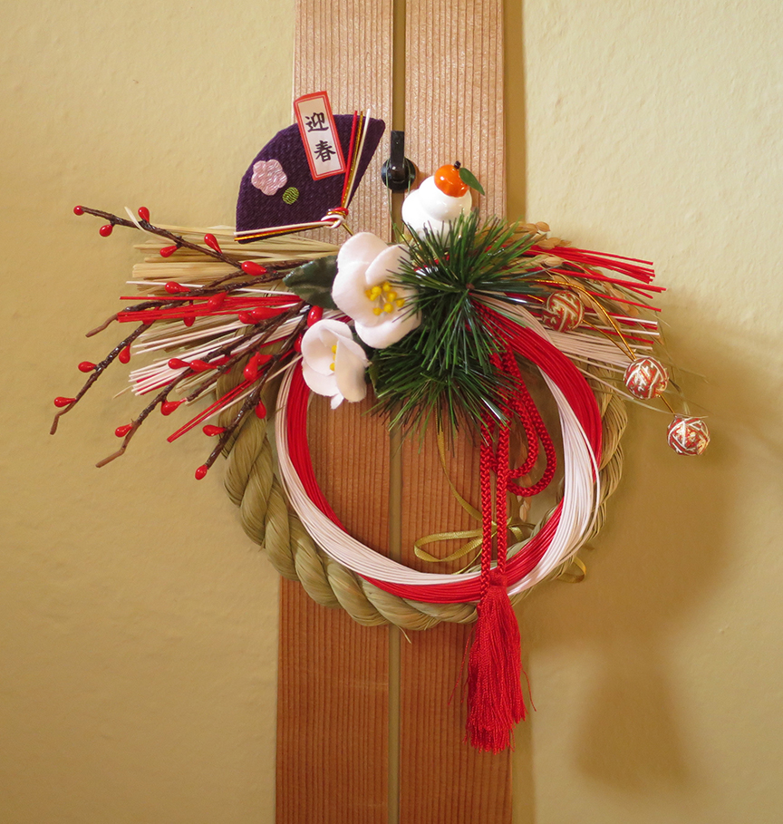 This is called a shimenawa, and although it comes in many shapes, it always includes rice straw, to ensure there will be plenty of rice and snacks with eyes in the year to come.