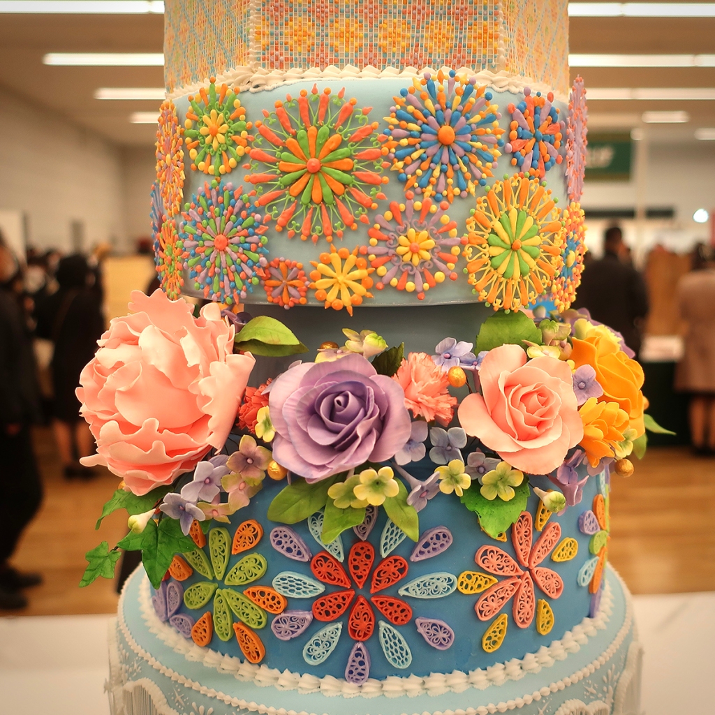 Detail of multi-tiered cake at the Japan Cake Show Tokyo